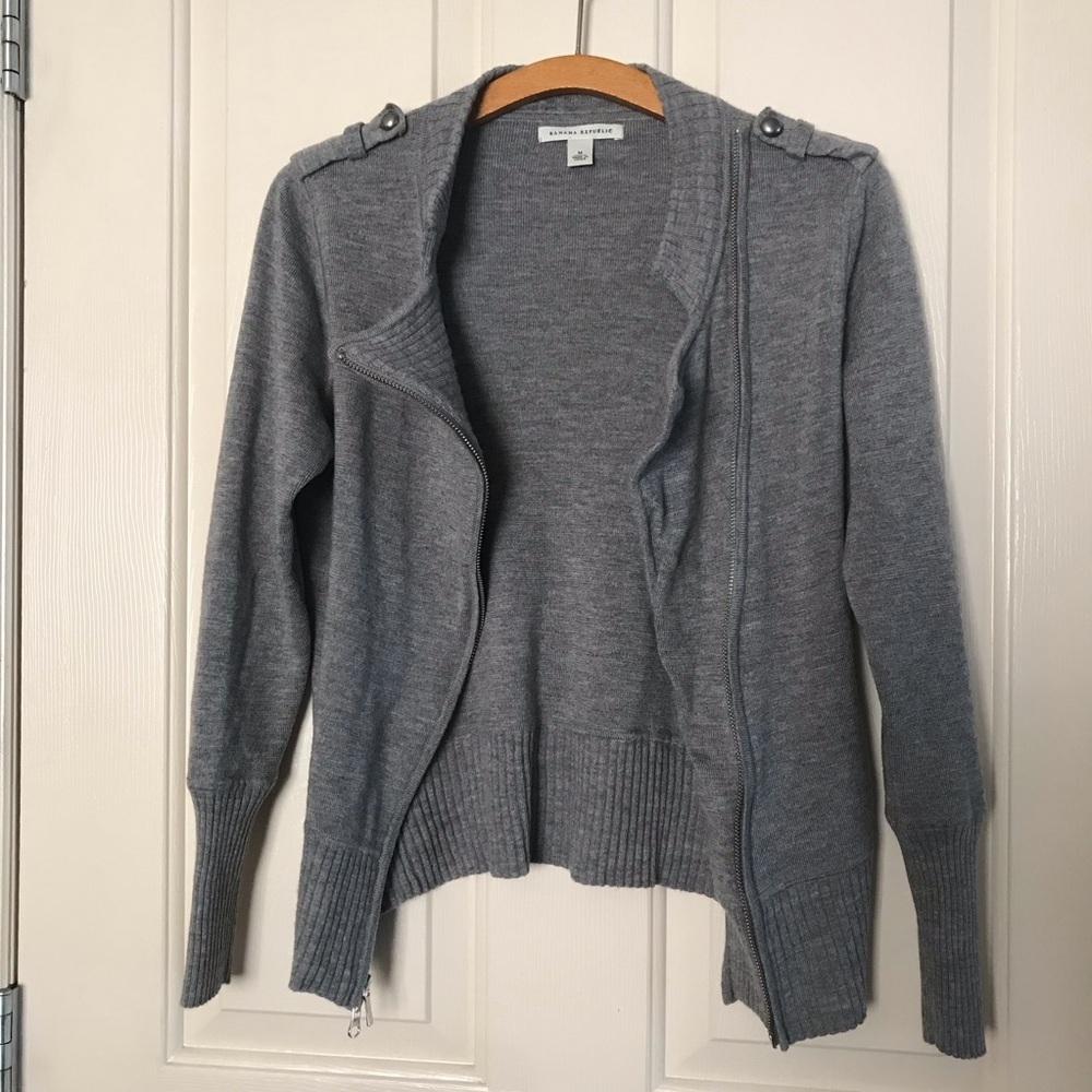 Banana Republic Wool Slanted Full Zip  Sweater Gray Size Medium